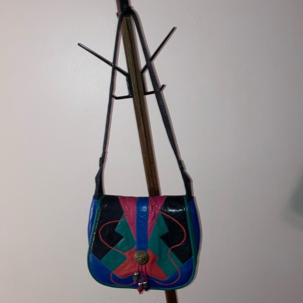 Vintage Color-block 80’s 90’s Leather  Bag - Picture 12 of 13
